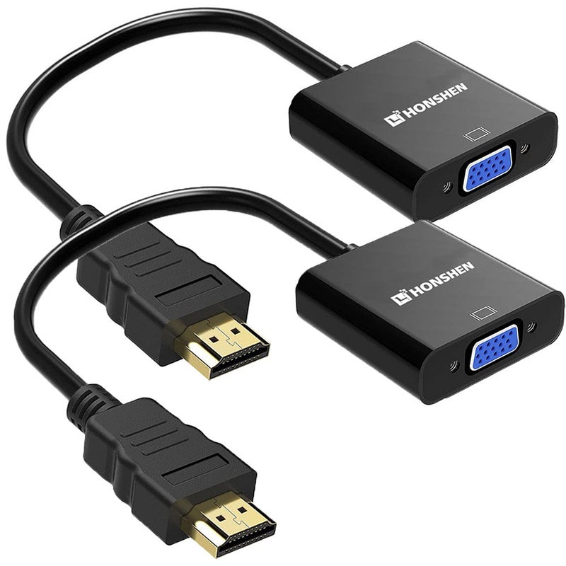 HONSHEN HDMI to VGA,2Pack, Gold-Plated HDMI Male to VGA Female Converter Adapter for Computer,Desktop,PC,Laptop,HDTV,Monitor,Projector,Chromebook,Raspberry Pi,Roku,Xbox - Image 1